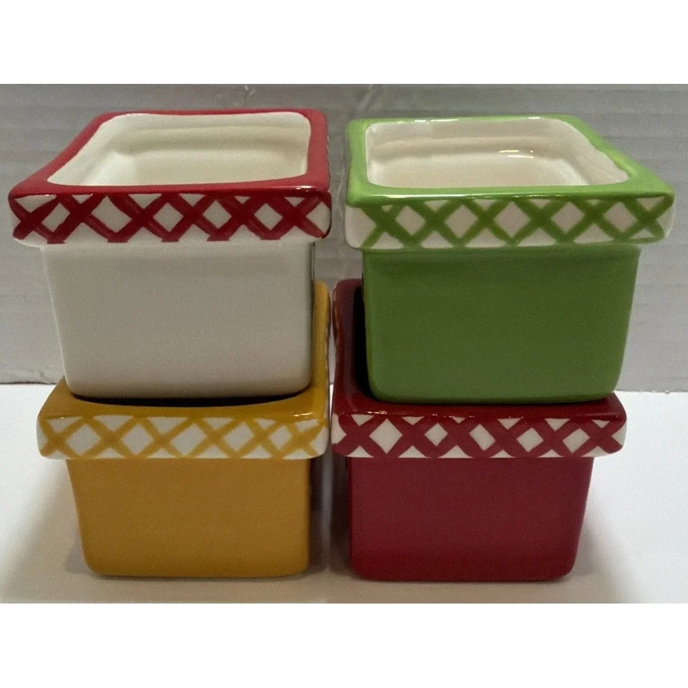 Vintage Pier 1 Ceramic Set of 4 Condiment Dishes Retro Picnic Summer July 4th